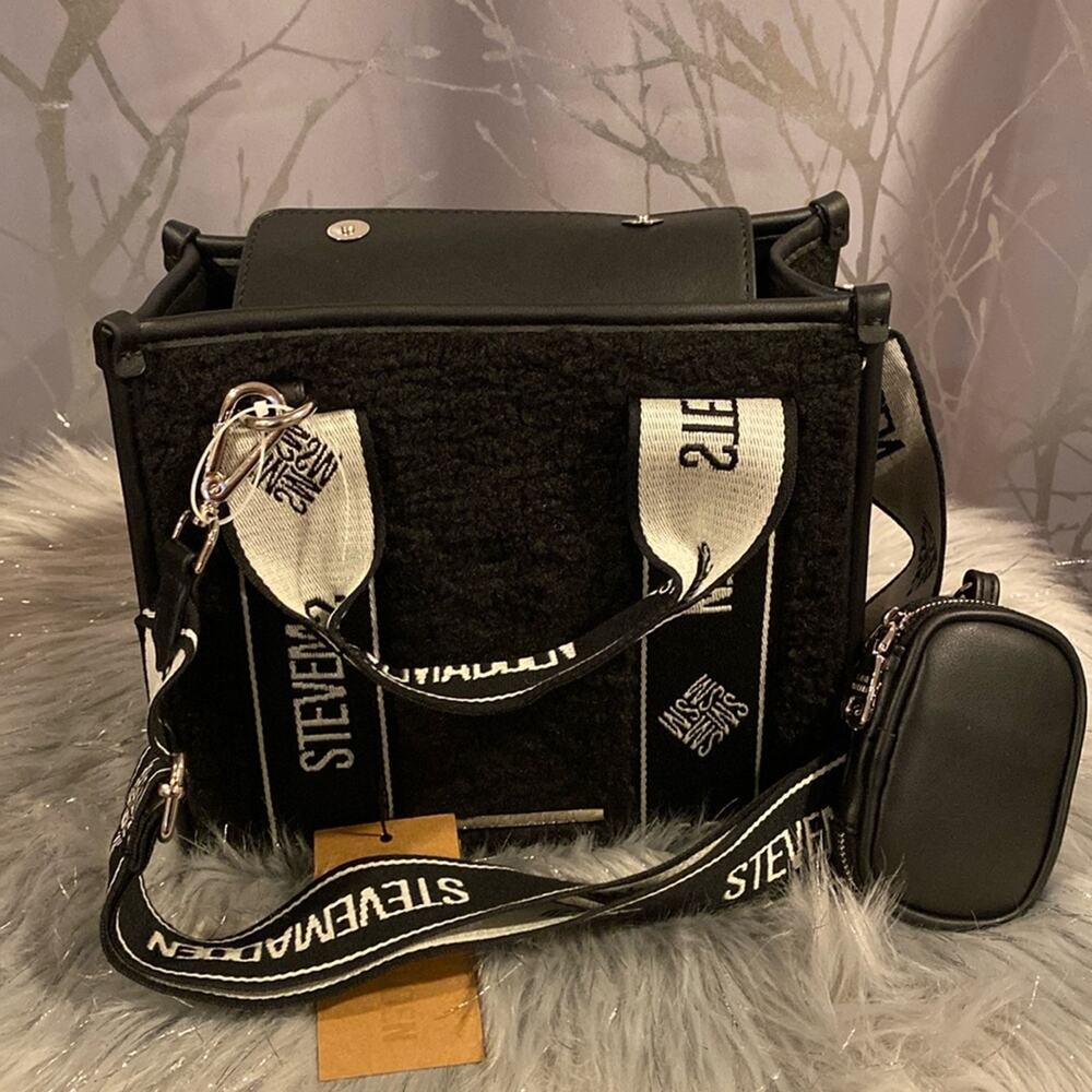 BNWT STEVE MADDEN Black BWebber Sherpa Satchel